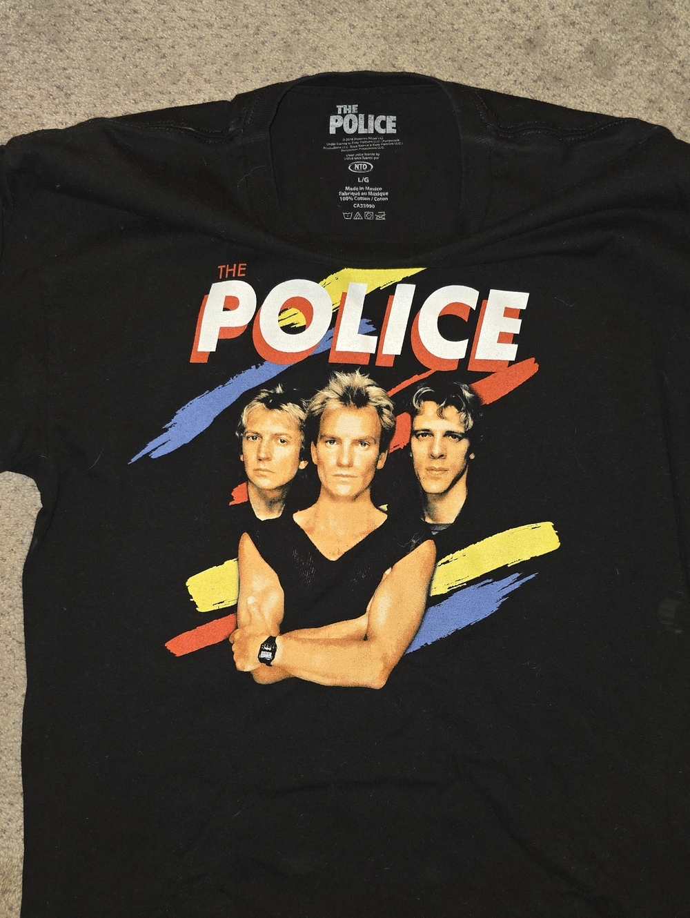 Police Black Short-Sleeve Band Tee with Red, Yellow & Blue Accents